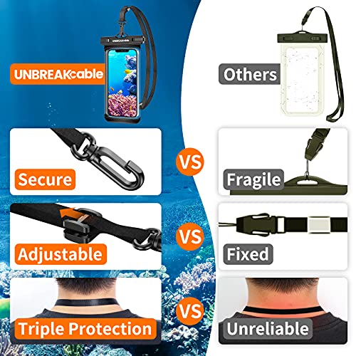 UNBREAKcable Waterproof Phone Pouch-2 Pack IPX8 Waterproof Phone Case for iPhone 17 16 15 14 13 12 Pro Max & Samsung S25 S24 S23-Dry Bag & Travel Essentials for Beach, Pool, Kayak & Cruise-7" Black - color: Black