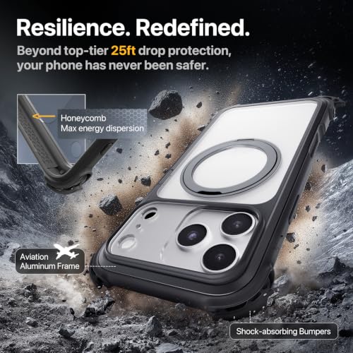 MAGEASY Odyssey Ultra MagSafe 360° Magnetic Stand iPhone 18 Pro & 17 Pro Crossbody Case with Strap for Men, 25ft Shockproof TPU + Aluminum Frame, Interchangeable Lanyard Eyelets (Midnight w/Kickstand) - color: Midnight w/ Kickstand, size: iPhone 18 Pro
