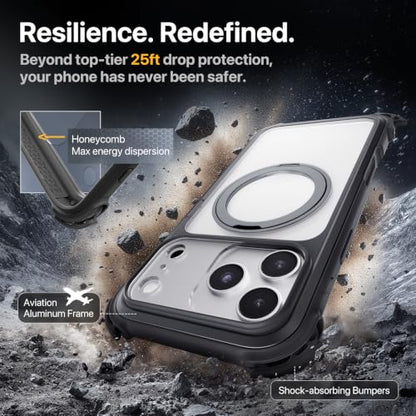 MAGEASY Odyssey Ultra MagSafe 360° Magnetic Stand iPhone 18 Pro & 17 Pro Crossbody Case with Strap for Men, 25ft Shockproof TPU + Aluminum Frame, Interchangeable Lanyard Eyelets (Midnight w/Kickstand) - color: Midnight w/ Kickstand, size: iPhone 18 Pro