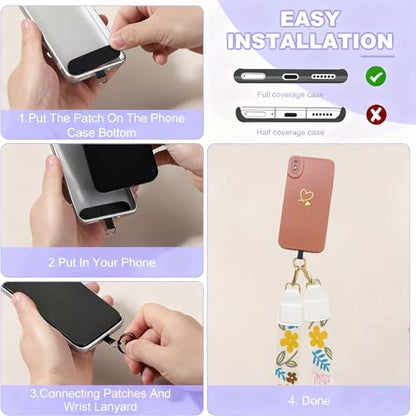1Pack Canvas Phone Strap Crossbody Phone Strap Adjustable Anti Theft phone Lanyard for Women Phone Bags ID Cards - color: White Flower