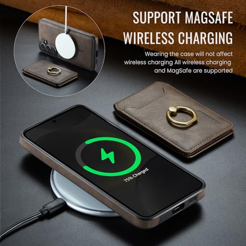 for Samsung Galaxy S26 Plus 2 in 1 Detachable Card Bag Wallet Case Durable Leather Wallets Magnetic Card Holder 4 Card Slots Ring Stand RFID Blocking Coffee - color: Coffee, size: Samsung Galaxy S26 Plus