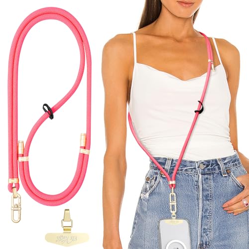 Adjustable Anti-Theft Phone Lanyard - 8mm Mountain Climbing Rope Neck & Crossbody Strap with Secure Locking Metal Clip - Rugged Outdoor Design for Smartphones (Rose Red) - color: Rose Red
