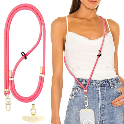 Adjustable Anti-Theft Phone Lanyard - 8mm Mountain Climbing Rope Neck & Crossbody Strap with Secure Locking Metal Clip - Rugged Outdoor Design for Smartphones (Rose Red) - color: Rose Red