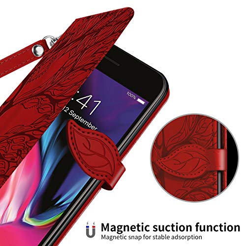 Wallet Case for iPhone 7 Plus/iPhone 8 Plus with Card Holder/Slot,PU Leather Flip Folio Shell [Magnetic Closure][Wrist Strap][Kickstand] Shockproof Cover Fit iPhone 7 Plus / 8 Plus Red - color: Red, size: iPhone 7 Plus / iPhone 8 Plus (5.5 inch)