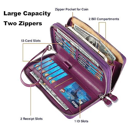 Small Compact Women Wallet RFID Blocking Genuine Leather Bifold Purse with ID Windows - color: 2-waxed Purple, size: One Size