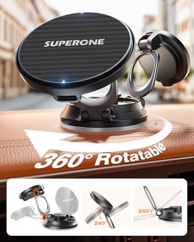 SUPERONE for MagSafe Car Mount Charger, 15W Fast Charging Magnetic Wireless Car Charger [88+LBS Ultra Suction & 2800gf Strong Magnetic] 360° Vacuum Magnetic Phone Holder for iPhone - color: gray