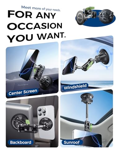 MAGIC JOHN Magnetic Car Phone Holder, Windshield Metal Suction Cup Mount - style: Standard