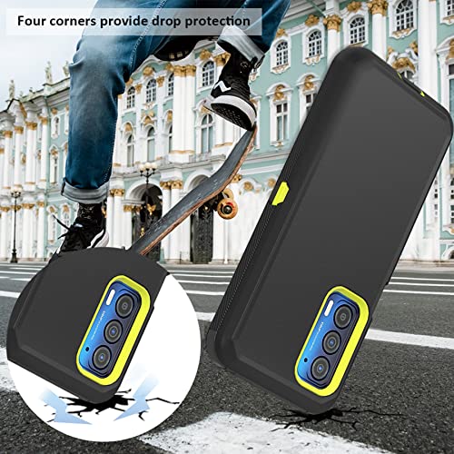 Compatible with Motorola Edge 2021 Case,Heavy Duty Rugged Shockproof Full Body Protection Kickstand Case with Belt Clip Holster for Motorola Edge 2021 6.8 inch Phone (Black+Yellow) - color: Black+Yellow
