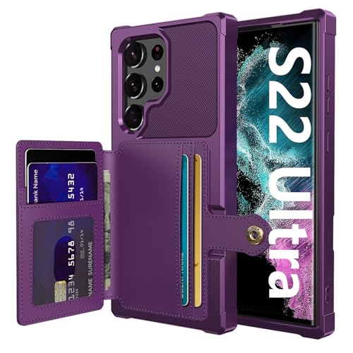 Wallet Case for Samsung Galaxy S22 Ultra, Compatible with Magnetic Car Mount, Heavy Duty Shockproof Rugged Soft TPU Back Leather Flip Credit Card Holder Cover 6.8 inch, Purple - color: Purple, size: Samsung Galaxy S22 Ultra