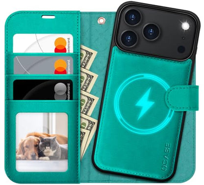 OCASE for iPhone 17 Pro Detachable Wallet Case with Card Holder, 2 in 1 PU Leather Flip Folio with RFID Blocking Stand Wrist Strap Shockproof Phone Cover 6.3 Inch 2025, Blue Green - color: Blue Green, size: iPhone 17 Pro