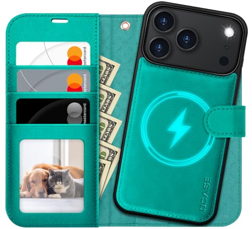 OCASE for iPhone 17 Pro Detachable Wallet Case with Card Holder, 2 in 1 PU Leather Flip Folio with RFID Blocking Stand Wrist Strap Shockproof Phone Cover 6.3 Inch 2025, Blue Green - color: Blue Green, size: iPhone 17 Pro