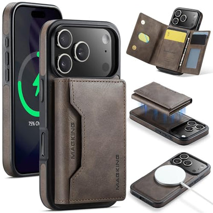 K2 2 in 1 Detachable Magnetic Phone Cases Compatible with iPhone 17 Pro Case with Card Holder RFID Blocking, Compatible with Magsafe Wallet, Leather 6.3'' (Coffee, iPhone 17 Pro) - color: Coffee, size: iPhone 17 Pro