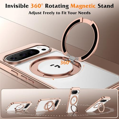 Compatible with Clear Google Pixel 10 Pro XL Case & Google Pixel 9 Pro XL Case 6.8'' with 360° Magnetic Ring Stand [Plating Phone Cases],Desert Gold - color: Desert Gold, size: Pixel 9 Pro XL & Pixel 10 Pro XL