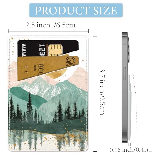 CREATCABIN Mountain Phone Card Holder Leather Cell Phone Wallet Stick on Adhesive Credit Card Holder Slim Double Pocket Sticker for Back of Phone Case Compatible with Most Phones 3.7 x 2.5 Inch - style: Mountain