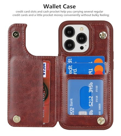 iCoverCase Compatible with iPhone 14 Pro Case with Card Holder, Wallet Case for Women Men RFID Blocking PU Leather Protective Phone Case 6.1 Inch (Dark Brown) - color: Dark Brown