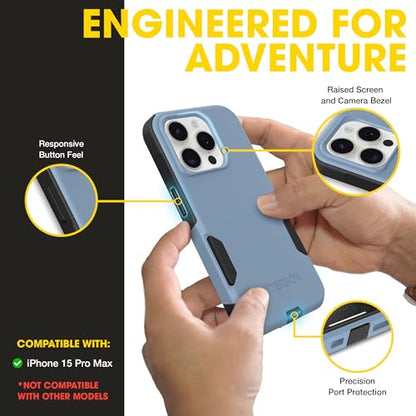 OtterBox iPhone 15 Pro Max Commuter Series MagSafe Case - Blue & Black | 3X MIL Drop Protection - Dual-Layer Shockproof Design - Pocket-Friendly - Raised Edges - Port Covers - color: Blue/Black