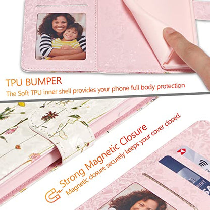 UEEBAI Wallet Case for iPhone 13 Pro, PU Leather Phone Cover Kickstand RFID Blocking Flip Case Card Slots Wrist Strap Relief Engraved Pattern Magnetic Closure Flower Folio Wallet, Vine - color: Vine, size: iPhone 13 Pro