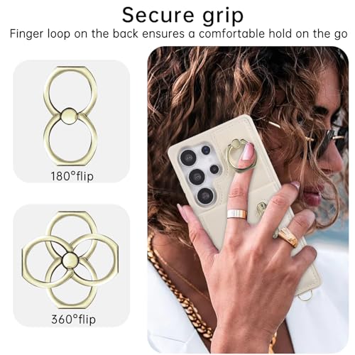 Crossbody Wallet Case for Samsung Galaxy S25 Ultra, with Card Slots Zipper Pocket Case, Flip Folio Purse RFID Blocking with Ring Kickstand Detachable Strap-Beige - size: Select