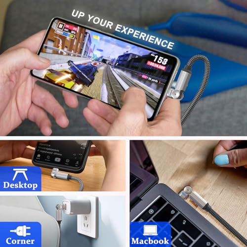 90 Degree USB C to Lightning Cable with 180°Rotating Head - 6.6FT PD Fast Charger Type C to Lightning Right Angle Swivel Cable, MFi Certified Apple Carplay Cable for iPhone 14 13 12 11 X Xs Pro, iPad
