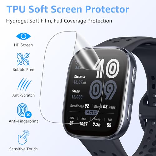 8 Pack Screen Protector for Amazfit Bip 6, Soft TPU Self-Healing Bubble Free Anti-Scratch HD Clear Touch Sensitive Protective Film Compatible with Amazfit Bip 6 - size: For Bip 6