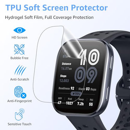 8 Pack Screen Protector for Amazfit Bip 6, Soft TPU Self-Healing Bubble Free Anti-Scratch HD Clear Touch Sensitive Protective Film Compatible with Amazfit Bip 6 - size: For Bip 6