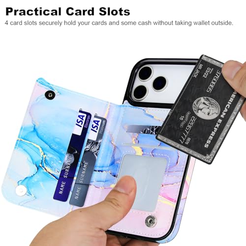 HAOPINSH Wallet Case with Card Holder for iPhone 17 Pro Max, Pink Blue Marble Pattern Back Flip Folio PU Leather Kickstand Card Slots Case for Women Girls Shockproof Cover 6.9" - color: Pink Blue Marble