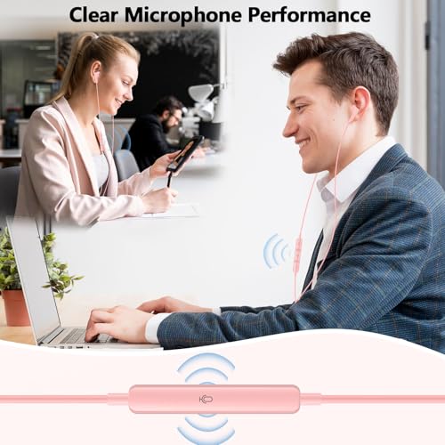 Wired Headphones USB C Earbuds Digital Sound Earphone with DAC Chip and Mic - color: Pink