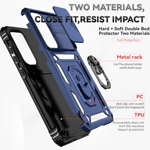 for Samsung Galaxy S24 FE Case with Camera Lens Cover HD Screen Protector, Dual Layer Military-Grade Drop Tested Magnetic Ring Holder Kickstand Protective Phone Case for Galaxy S24 FE (Navy Blue) - color: Navy Blue with camera cover Military-Grade 2nd gen