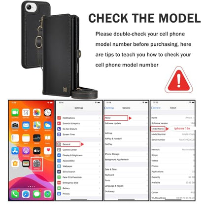for Wallet Case Compatible with iPhone 16e / 17e ,Multi-Function Detachable 2 in 1 Magnetic iPhone 16e / 17e Case Wallet,Flip Strap Zipper Card Holder Phone Case with Shoulder Straps (Black) - color: Black, size: iPhone 16E