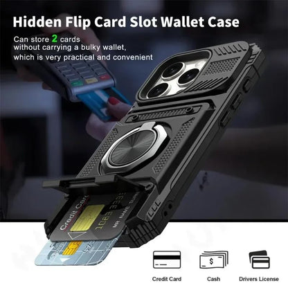 Military Grade Phone Case with Wallet & Magnetic Ring Kickstand, 2-Card Holder, Heavy Duty Drop Protection, Dual Layer TPU+PC Cover for iPhone 11/13/14/15/16/17 Pro Max (Black, iPhone 15 Plus) - color: Black