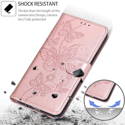 Wallet Case for iPhone 16, Rose Gold Butterfly | Women Flip Folio Cover, Embossed PU Leather, Stand, Credit Card Holders Slots, Wrist Strap - color: 7
