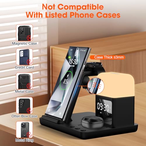 Wireless Charger for Samsung Charging Station with Digital Clock-Alarm - color: Black