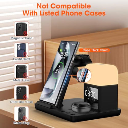 Wireless Charger for Samsung Charging Station with Digital Clock-Alarm - color: Black