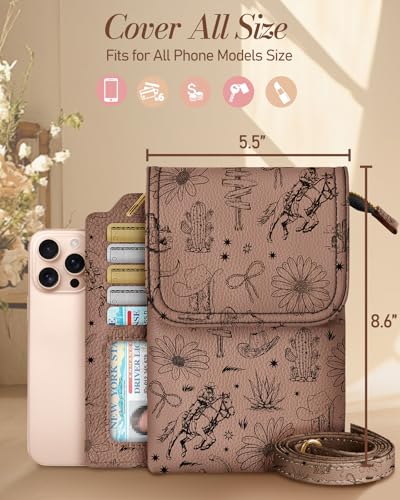 Small Crossbody Phone Purse for Women | Card Slots, Leather Cell Phone Wallet, Adjustable Shoulder Strap, Cross Body Bag for Girls and Ladies, Cute Design - color: Brown Plant