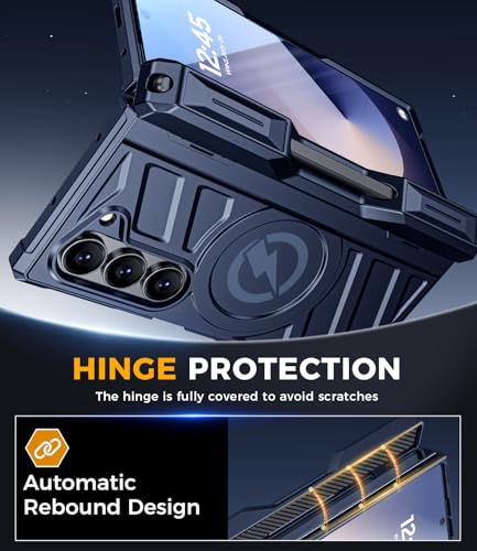Professional Heavy-Duty Case for Galaxy-Fold-6: 360° Full-Body Protection with Hinge Cover, Magnetic Kickstand & S Pen Holder | Magsafe Compatible | for Samsung z fold 6 5G（2024） - color: Classic Blue