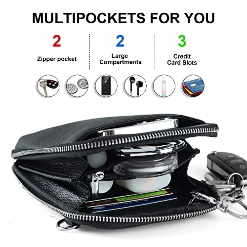 befen Genuine Leather Crossbody Cell Phone Purse for Women, Small Zip Around RFID Blocking Crossbody Wallet Bags - color: Black