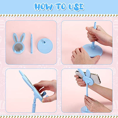 Kathfly 2 Pack Cute Phone Stand for Desk, Pink and Blue, Rabbit - color: Pink and Blue, style: Rabbit