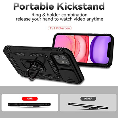 for iPhone 11 Case,with Screen Protectors and Camera Cover,[Military Grade] 16ft.Drop Tested Cover with Magnetic Kickstand Protective Case for iPhone 11 6.1 inch, Black - color: Black