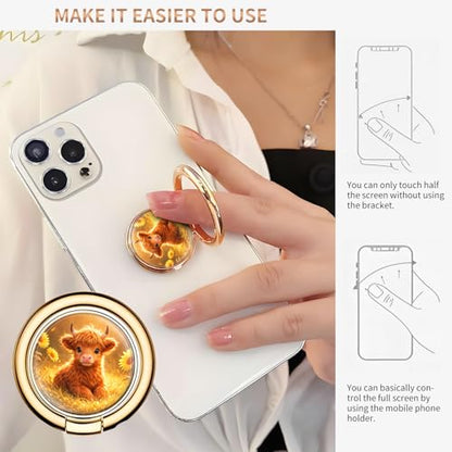 Cell Phone Ring Holder, Cute Metal Phone Grip Stand Finger Ring Kickstand, Flexible 360°Rotation Phone Tablet Case Accessories Compatible with Most Phones Cute Cow Calf - color: Cute Cow Calf