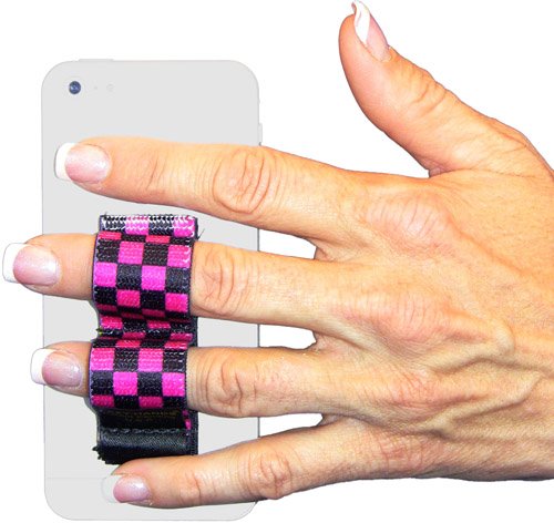 LAZY-HANDS 2-Loop Phone Grip - FITS Most - Black & Pink Checkers - color: Black & Pink Checkers - Fits Most