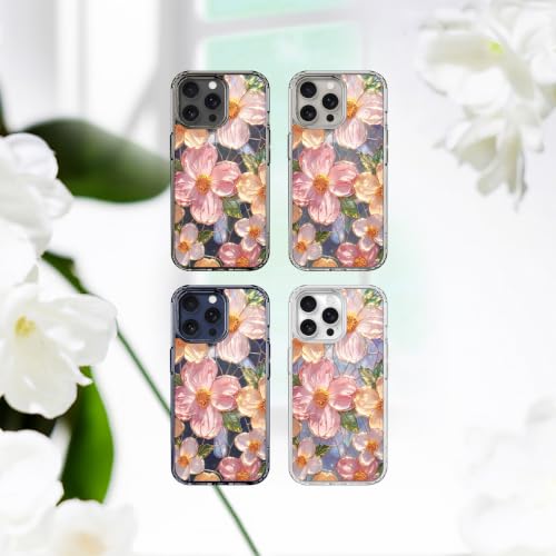 for iPhone 15 Pro Max Magnetic Case【Compatible with MagSafe】 Aesthetic Oil Painting Stained Glass Flower Design, Slim Fit Hard PC Back Shockproof Cute Clear Phone Cover, Pink - color: Pink, size: iPhone 15 Pro Max