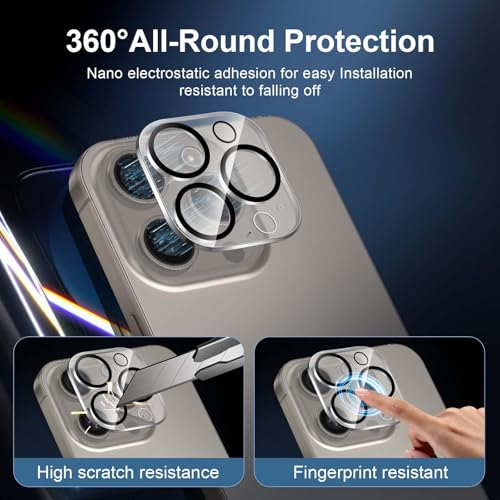 NEW'C 2 Pack for iPhone 16 Pro Screen Protector (6.3 inches) + 2 Pack Camera Lens Protector, Sensor Protection, Case Friendly Tempered Glass Film - Easy installation tool included - size: 16 Pro 6.3 inches
