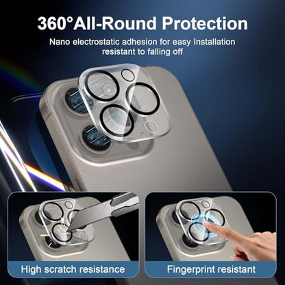 NEW'C 2 Pack for iPhone 16 Pro Screen Protector (6.3 inches) + 2 Pack Camera Lens Protector, Sensor Protection, Case Friendly Tempered Glass Film - Easy installation tool included - size: 16 Pro 6.3 inches