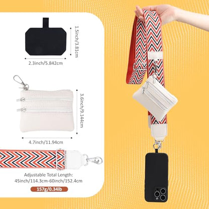 BARGIFTS Clip and Go Strap for Phone with Wallet Crossbody, Cell Phone Lanyard with Zippered Pouch, Adjustable Phone Strap Crossbody with Wallet - color: A-red&white