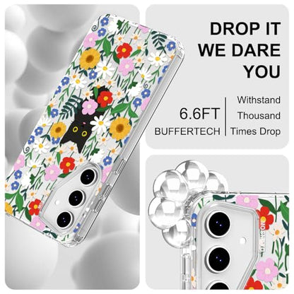 MOSNOVO Case for Samsung Galaxy S24 FE, [Buffertech 6.6ft Military-Grade Drop Protection] [Anti Peel Off Tech] Clear TPU Bumper Phone Case Cover Design - Black Cat in Garden - color: Clear - Black Cat in Garden, size: Samsung Galaxy S24 FE