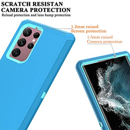 YmhxcY for S22 Ultra Case, Drop Proof 3-Layer Durable Cover/Shockproof Armor Drop Protection/Solid Rubber Protective Matte Cover for Galaxy S22 Ultra 6.8”-Blue Green/Light Green - color: Blue green and Light green