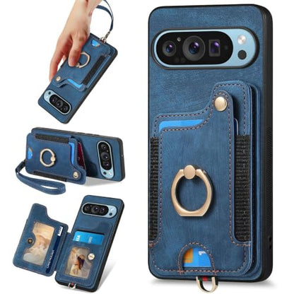 for Google Pixel 11 Pro XL Phone Case Wallet Card Holder,PU Leather Flip Folio Case,RFID Blocking Ring Holder Kickstand Wrist Strap Magnetic Protective Women Men Cover Blue - color: Blue, size: Pixel 11 Pro XL