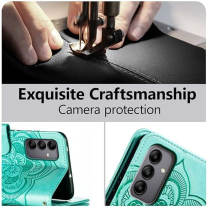 EYZUTAK Case for Samsung Galaxy A16 4G/5G, Premium Leather Magnetic Closure Flip Wallet Phone Case with Card Holder Cash Slot Stand Function Embossed Mandala Flower Shockproof Lanyard Cover - Green - color: Green, size: Samsung Galaxy A16 4G/5G