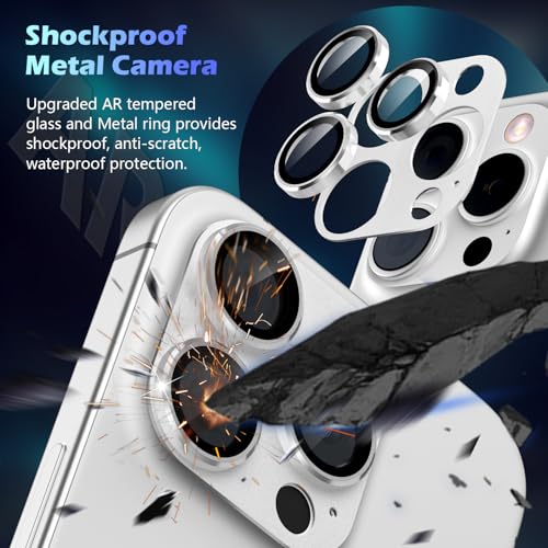 imluckies Alloy Metal Camera Lens Protector for iPhone 16 Pro / 16 Pro Max / 14 Pro / 14 Pro Max, 9H Tempered Glass, Ultra HD, Anti-Scratch, Strong Adhesion, Case Friendly, White Titanium - size: 16/14 pro/promax White Titanium