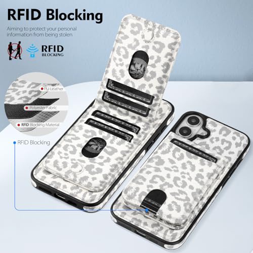 Shieldtop Compatible with MagSafe iPhone 16 Plus Wallet Case,Leopard-White | 2 in 1 Detachable Magnetic,Credit Card Holder Slots,RFID Blocking,PU Leather,Kickstand,Flip Folio Phone Cover for Men & Women - color: Leopard-White, size: iPhone 16 Plus 6.7"